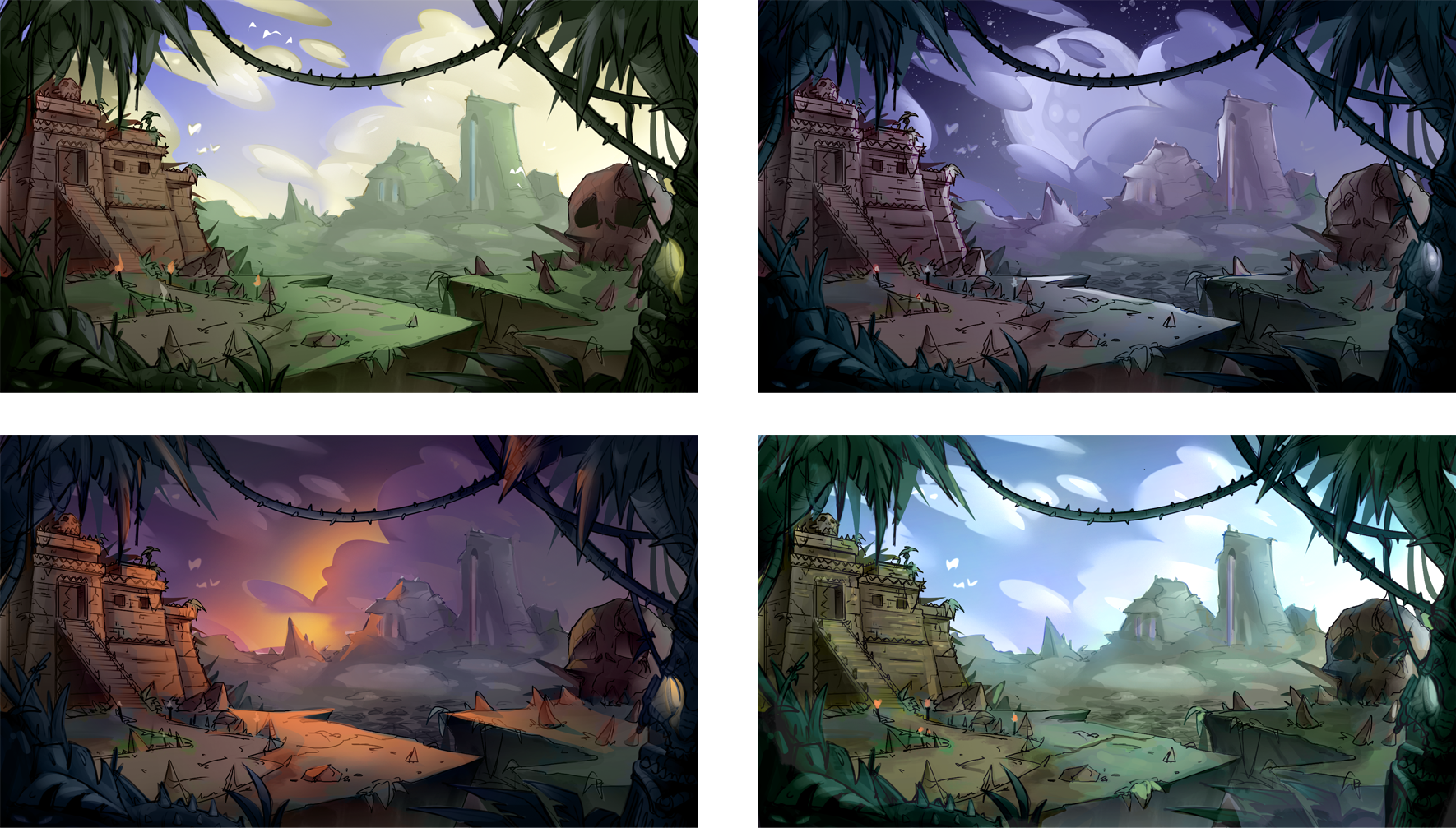Jungle temple sketch - color comps